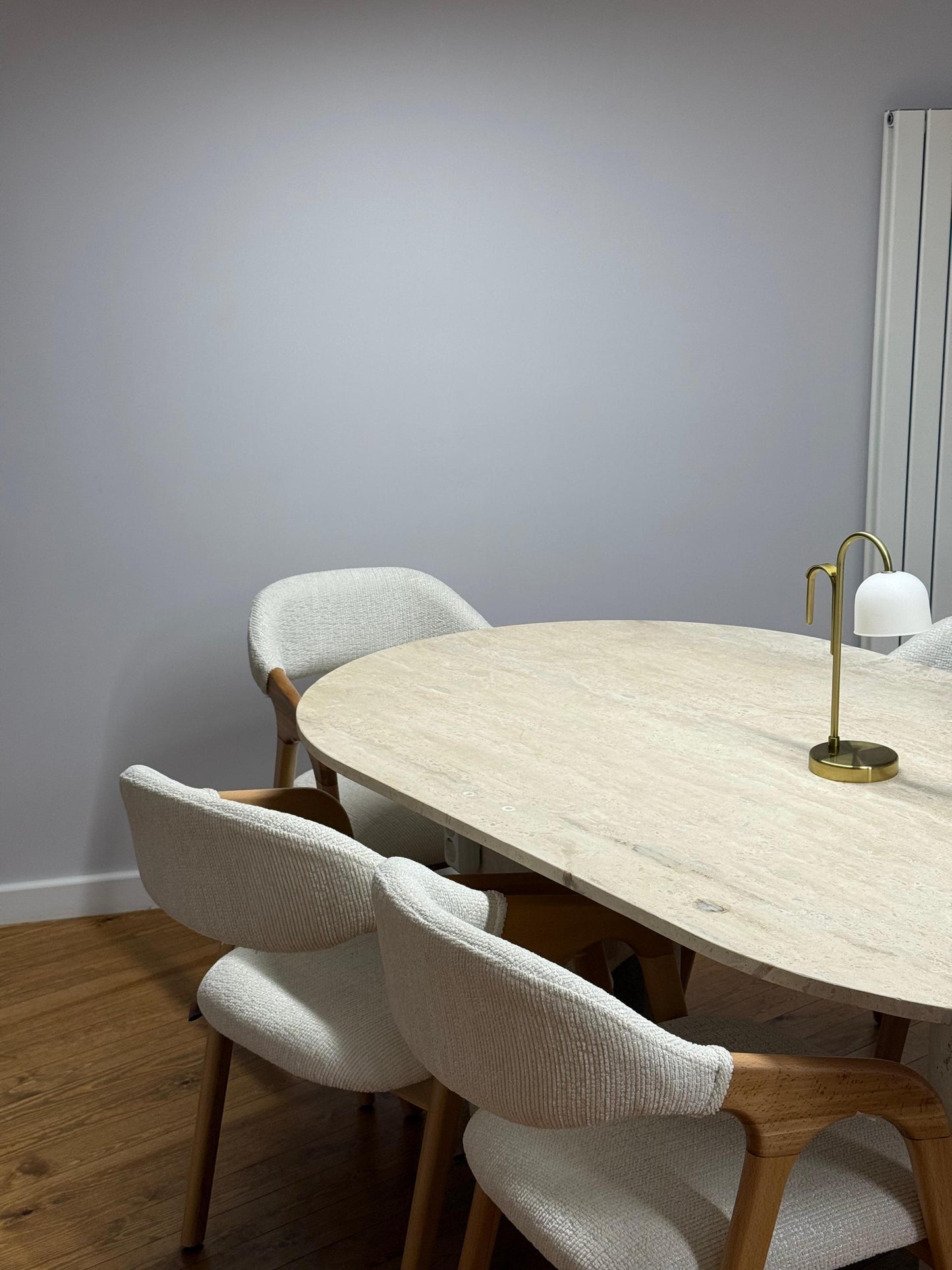 Custom Travertine Oval Dining Table – Hand-Carved Natural Beige Stone Pedestal Base