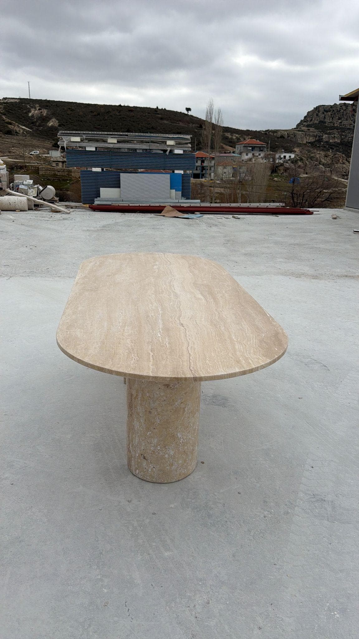 Travertine Dining Table - Natural Handmade Beige Stone Living Room Marble Furniture