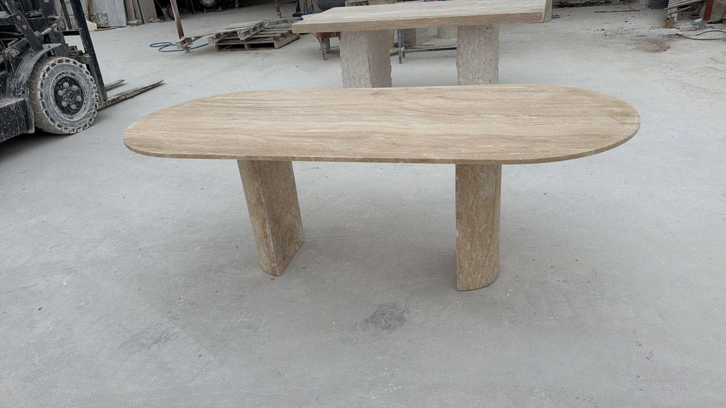 Travertine Dining Table - Natural Handmade Beige Stone Living Room Marble Furniture