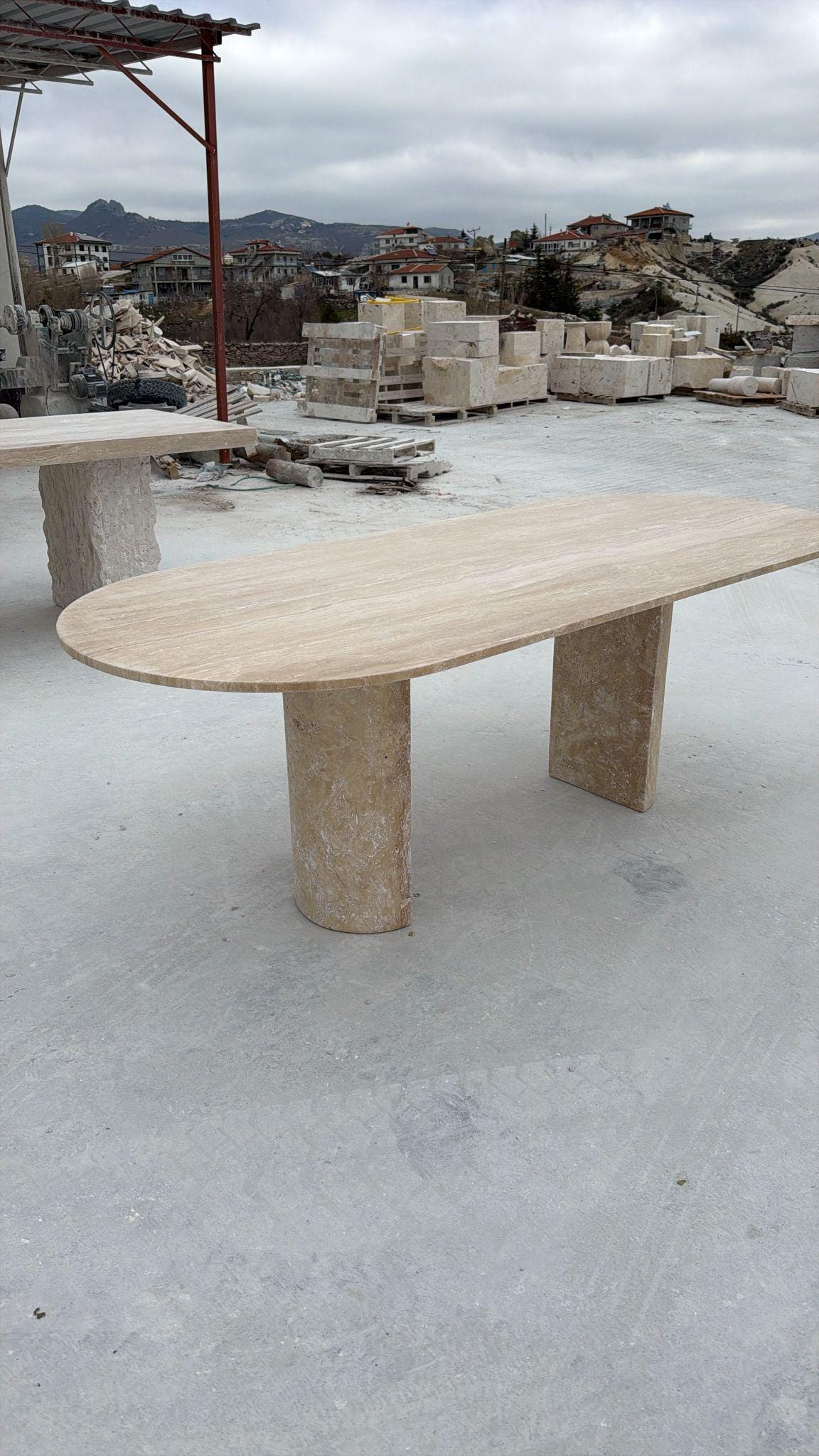 Travertine Dining Table - Natural Handmade Beige Stone Living Room Marble Furniture