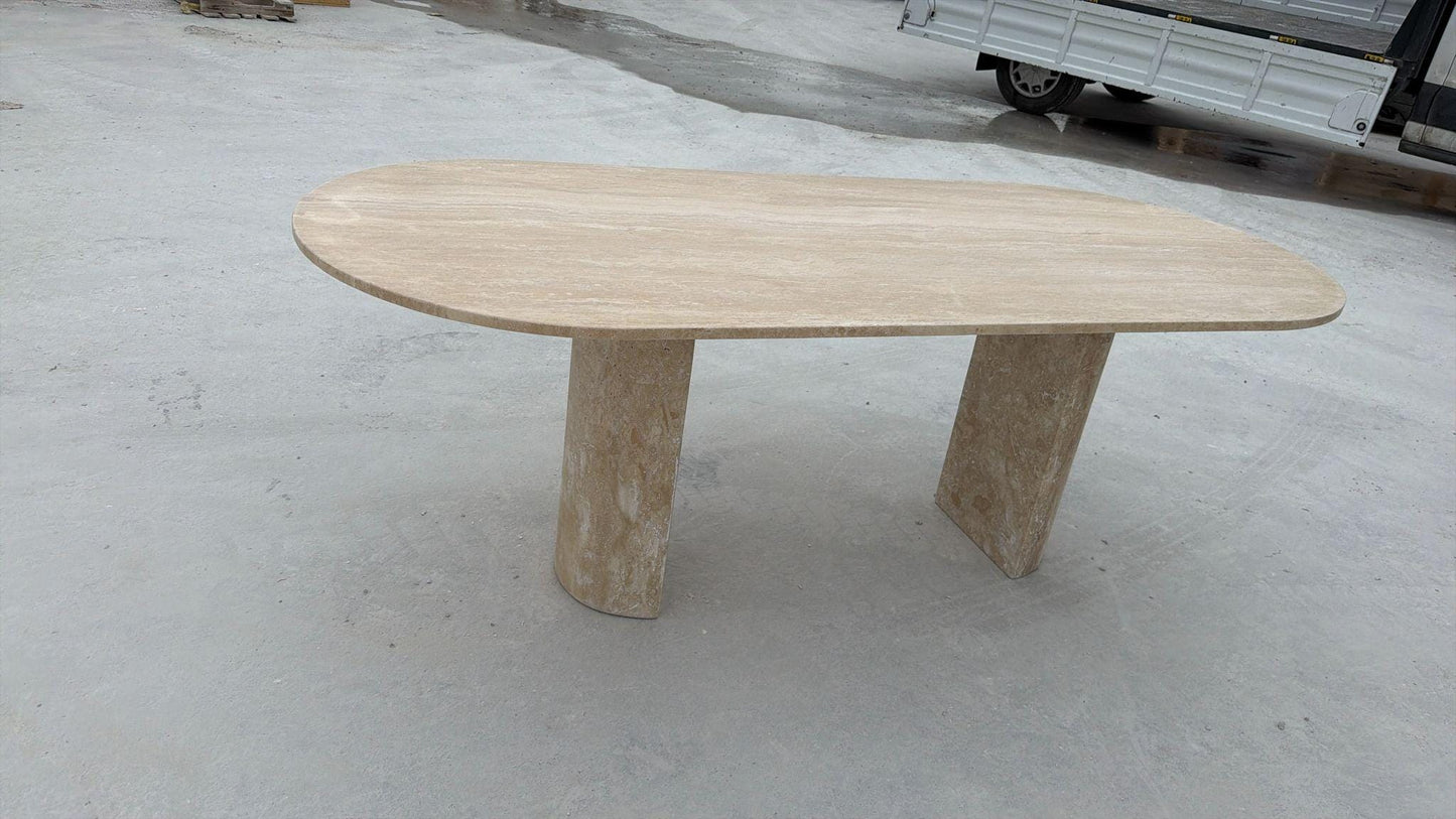 Travertine Dining Table - Natural Handmade Beige Stone Living Room Marble Furniture