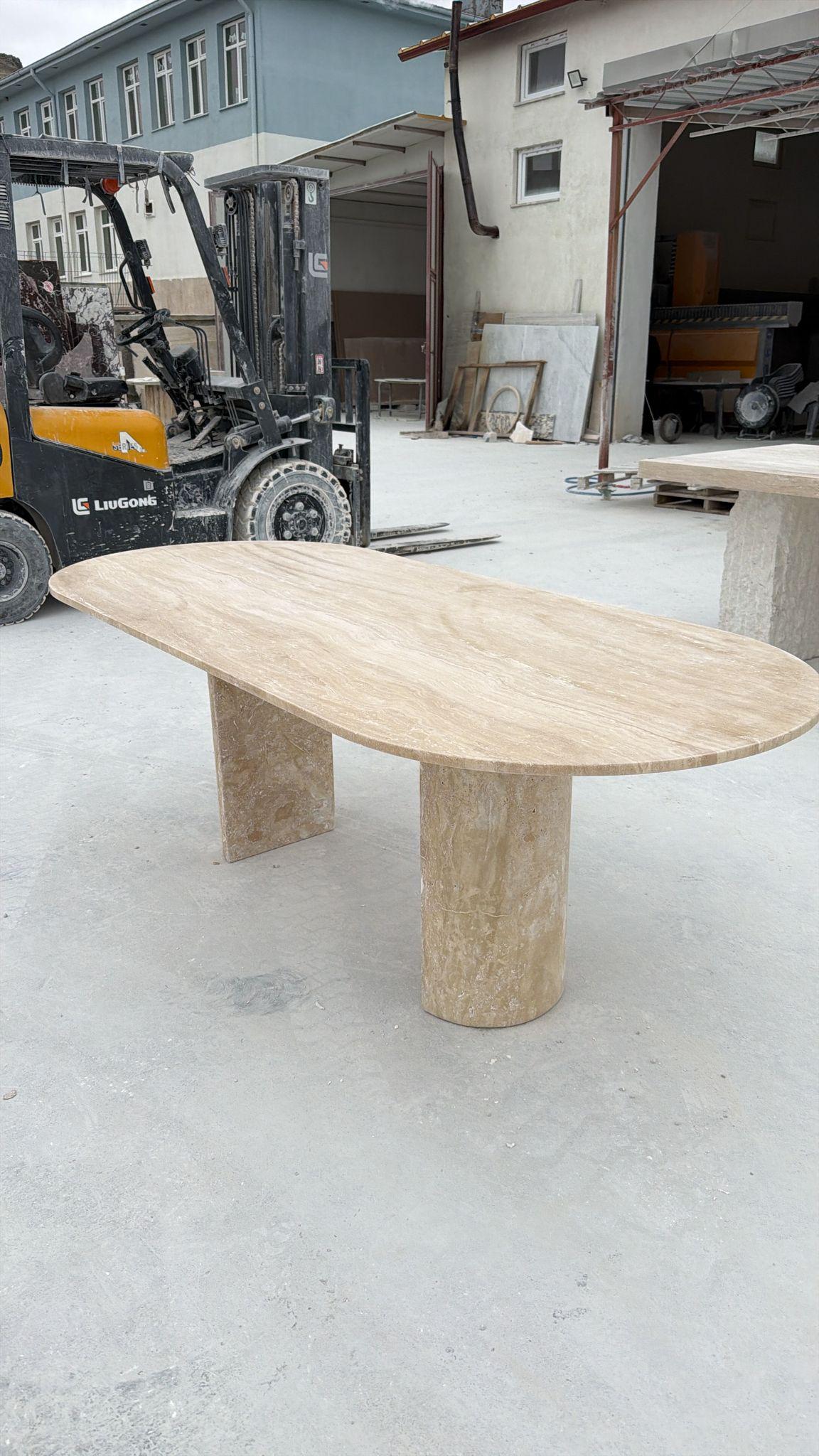 Travertine Dining Table - Natural Handmade Beige Stone Living Room Marble Furniture