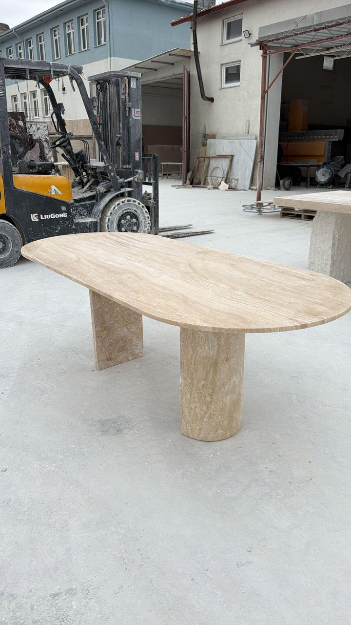 Travertine Dining Table - Natural Handmade Beige Stone Living Room Marble Furniture
