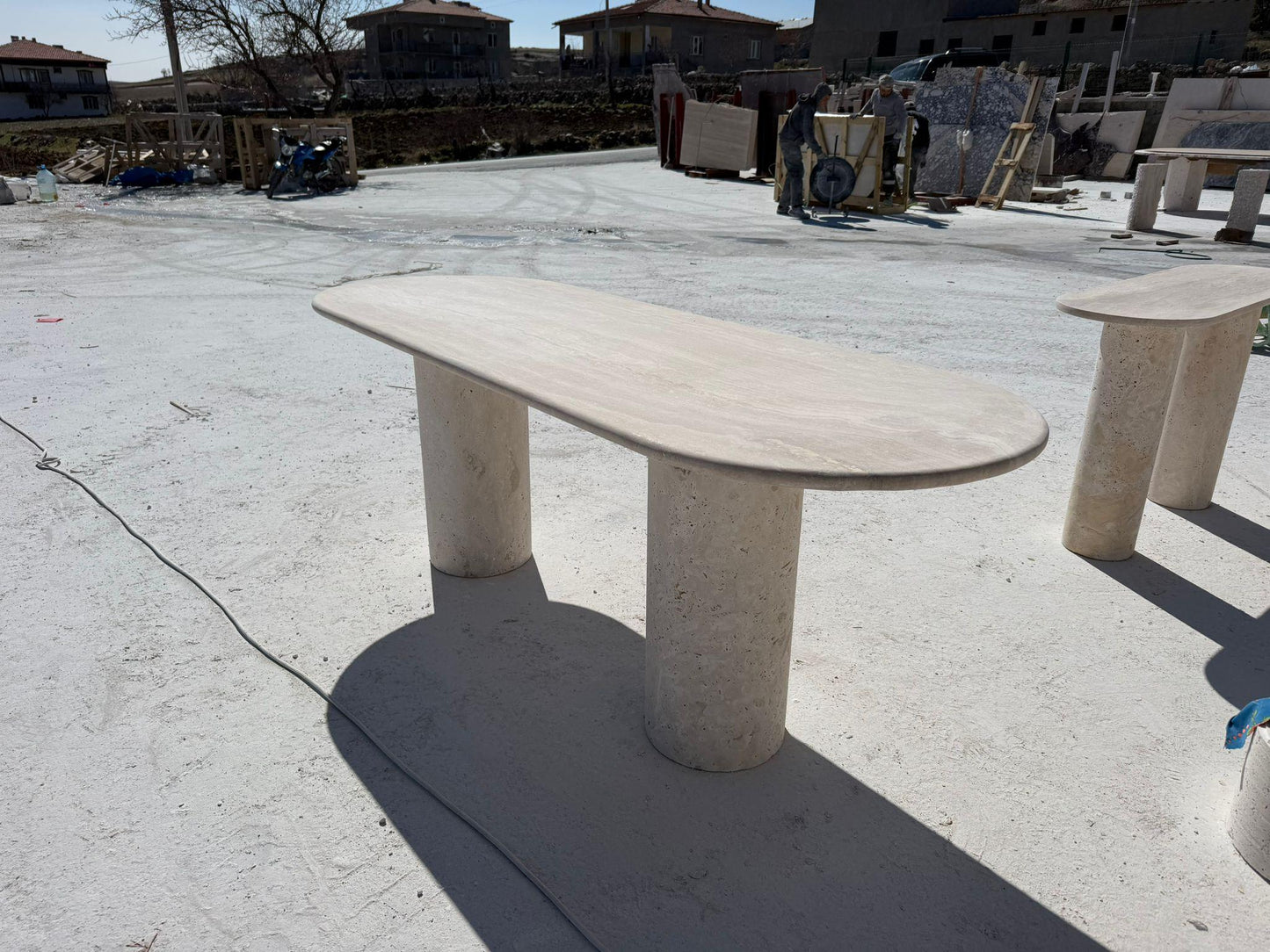 Beige Travertine Handamde Stone Dining Table - Kitchen Marble Table Top