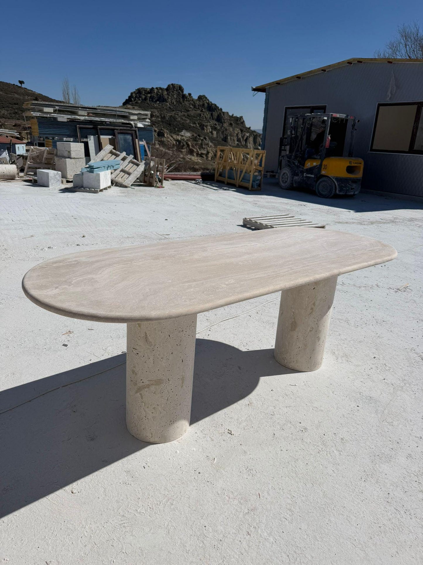 Beige Travertine Handamde Stone Dining Table - Kitchen Marble Table Top