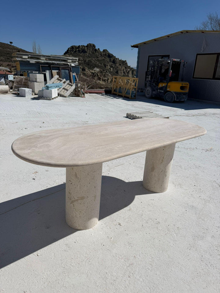 Beige Travertine Handamde Stone Dining Table - Kitchen Marble Table Top