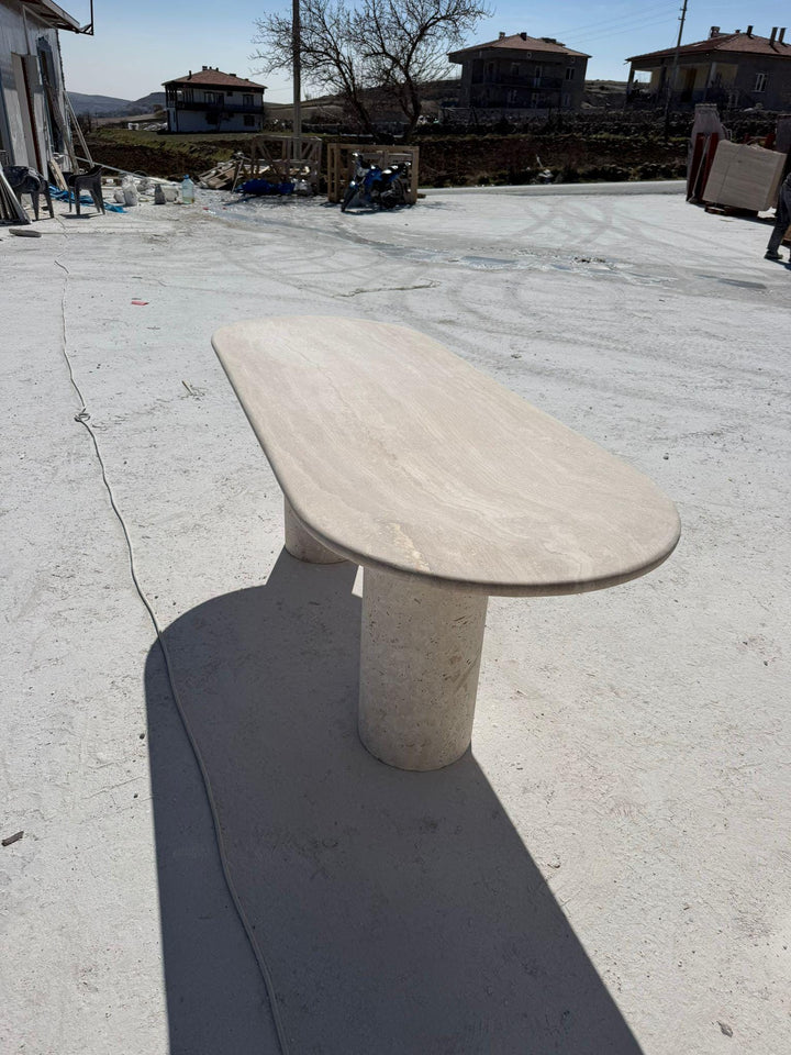 Beige Travertine Handamde Stone Dining Table - Kitchen Marble Table Top