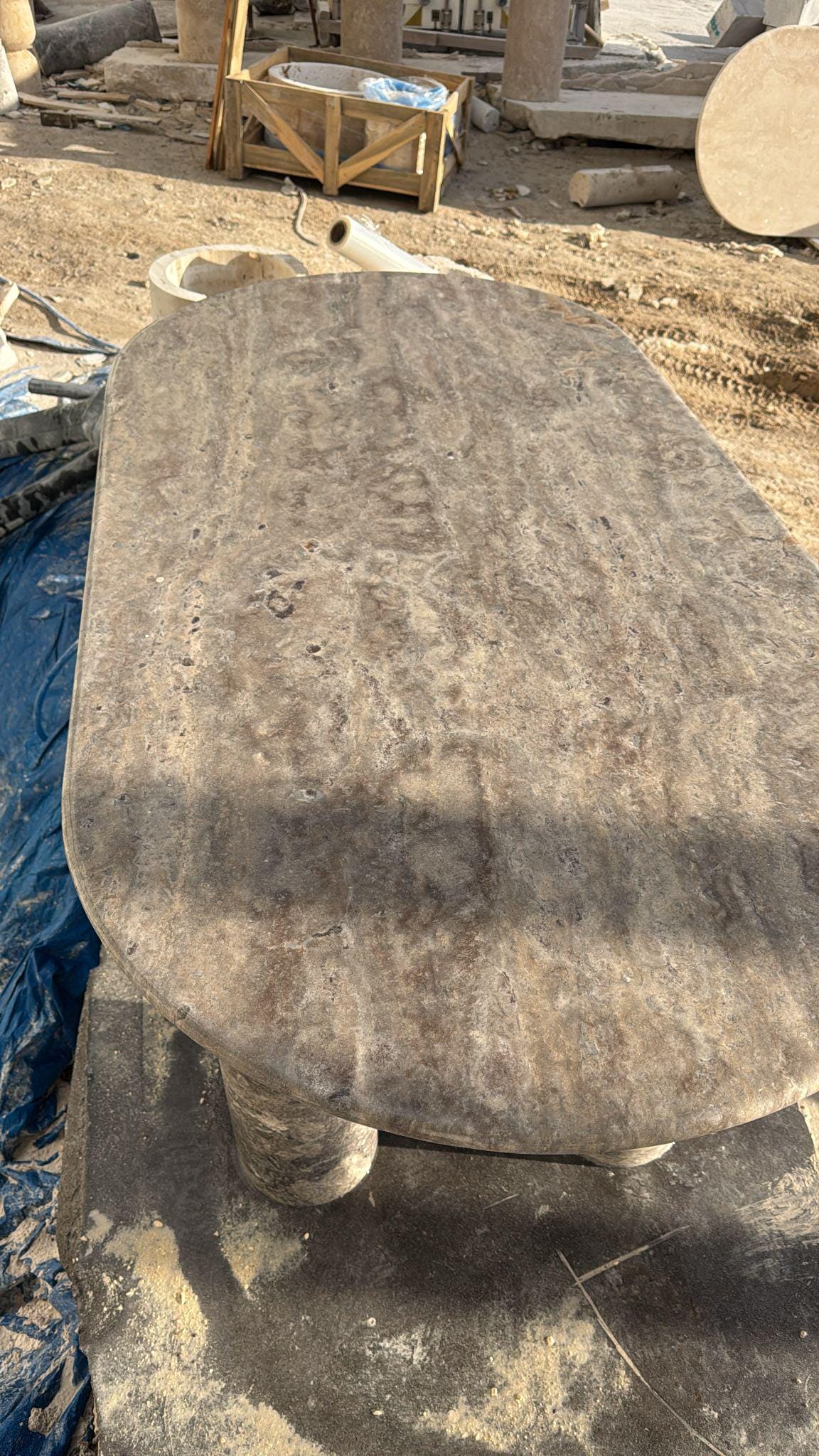 Custom Oval Silver Travertine Dining Table – Handmade Natural Stone Furniture