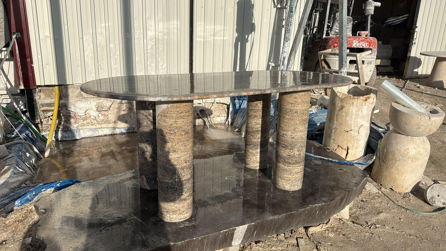 Custom Oval Silver Travertine Dining Table – Handmade Natural Stone Furniture