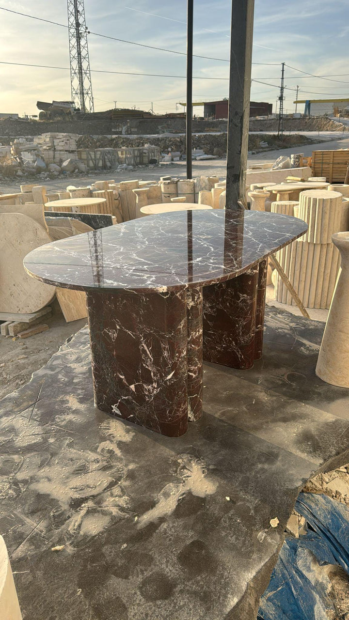 Rosso Levanto Marble Dining Table, Custom Red Oval Table