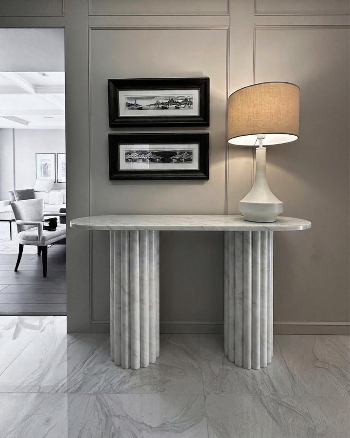 White Carraara Marble Design Console Table - Handmade Stone Living Luxury Furniture - Natural Entry Hallway