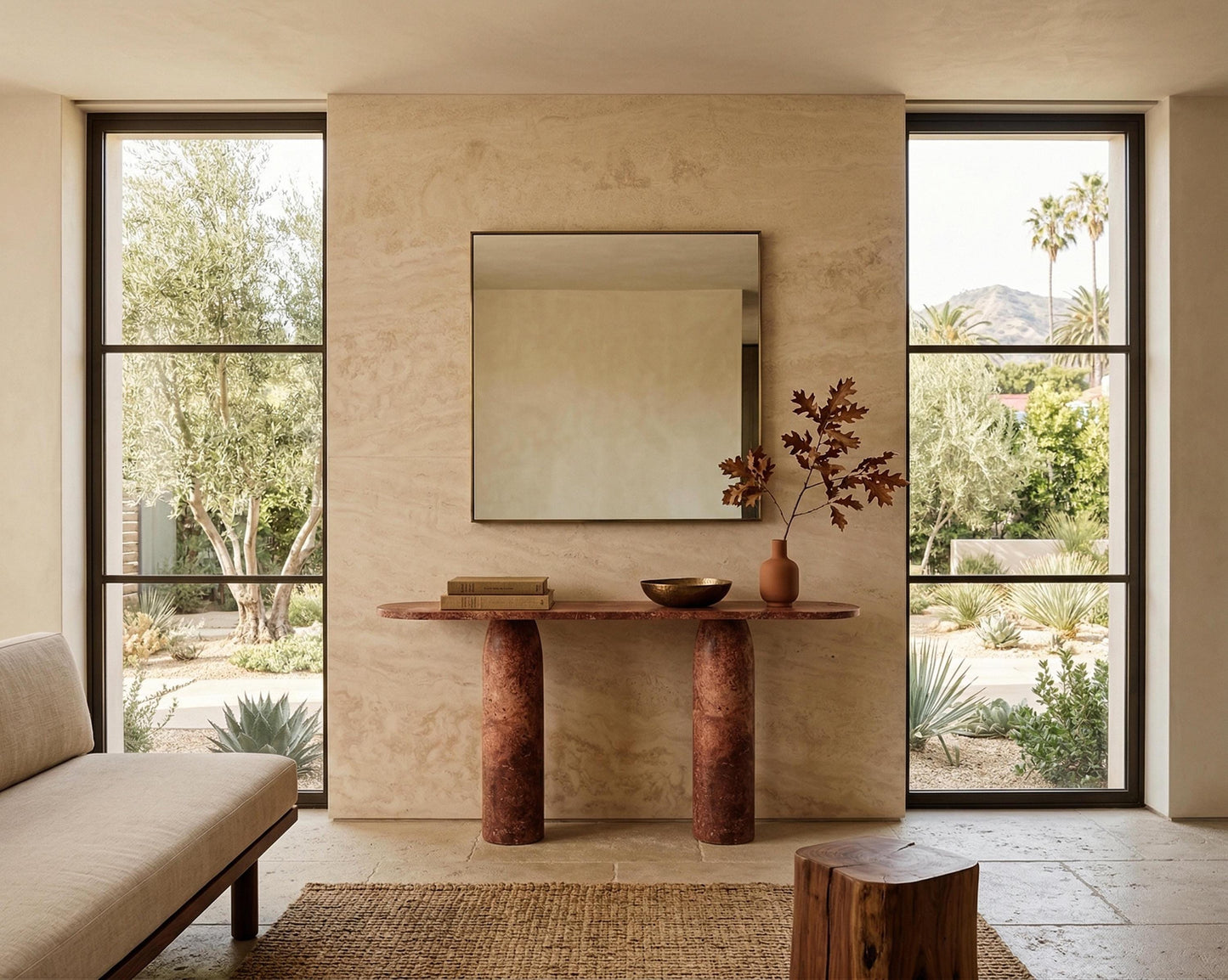 Cusrom Red Travertine Entrway Console Table - Marble Hallway Table - Customizable Sizes