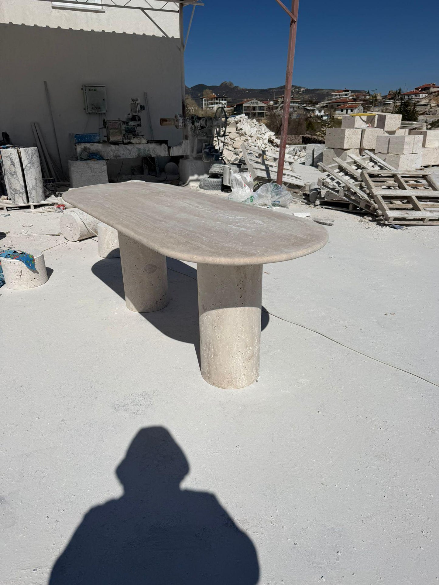Beige Travertine Handamde Stone Dining Table - Kitchen Marble Table Top