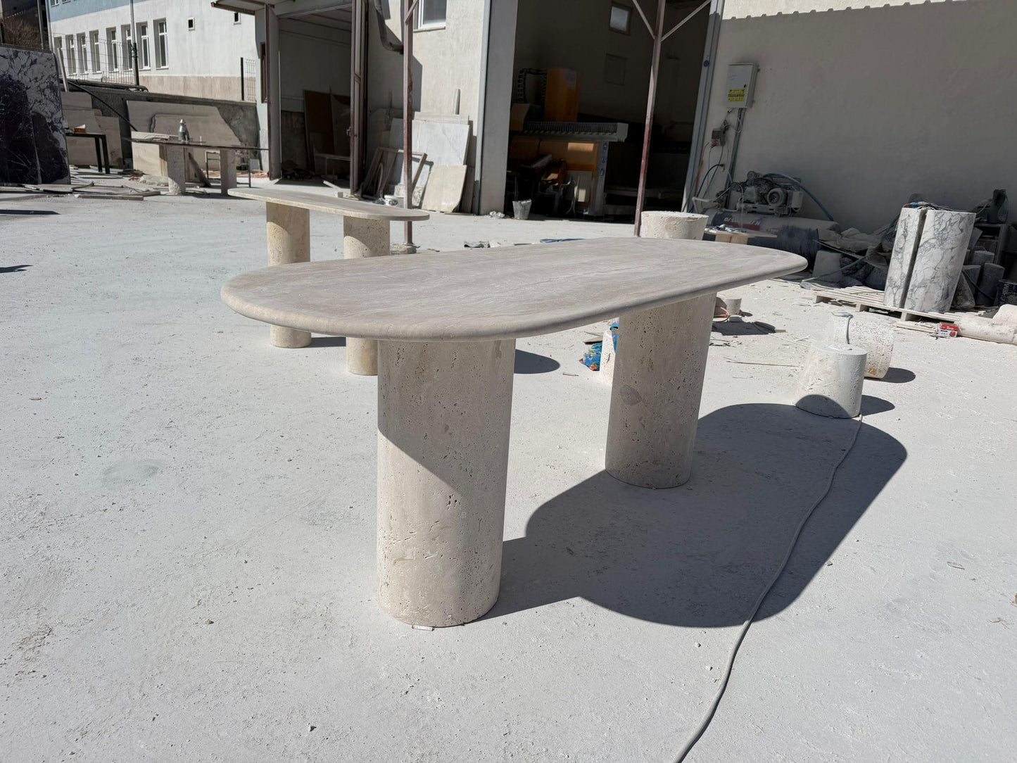 Beige Travertine Handamde Stone Dining Table - Kitchen Marble Table Top