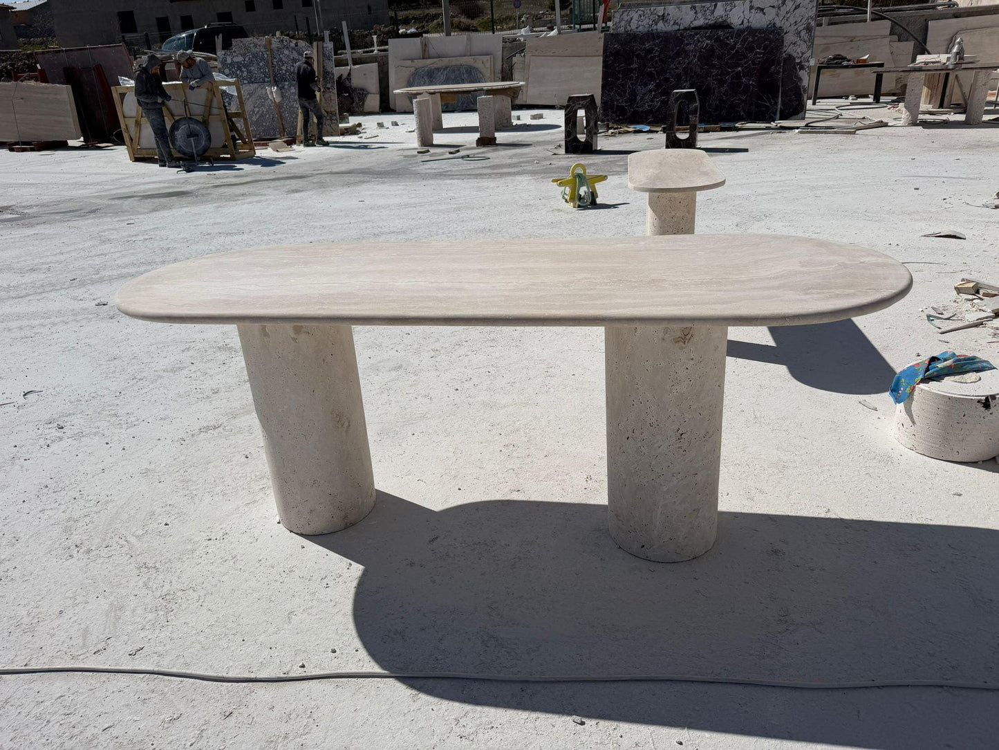 Beige Travertine Handamde Stone Dining Table - Kitchen Marble Table Top