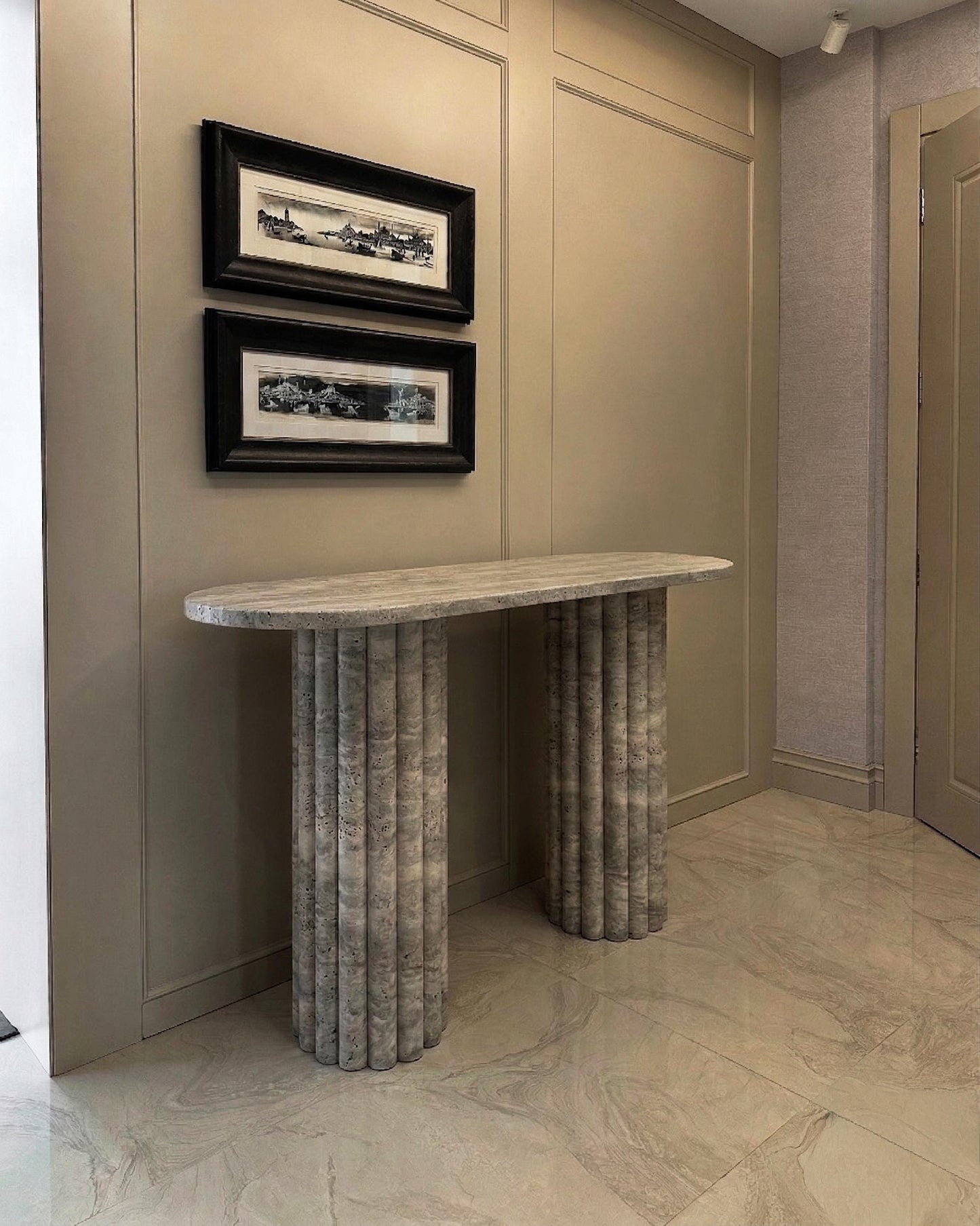 Silver Marble Travertine Hallway Console Dresser Table