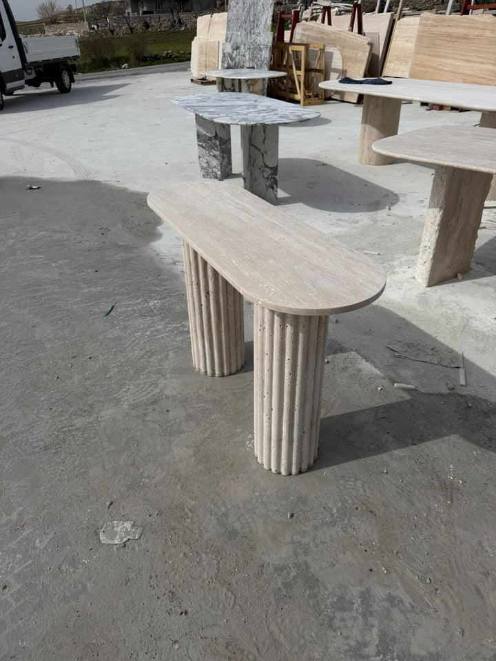 Custom Size Travertine Marble Console Table - Natural Handmade Hallway Entry Table