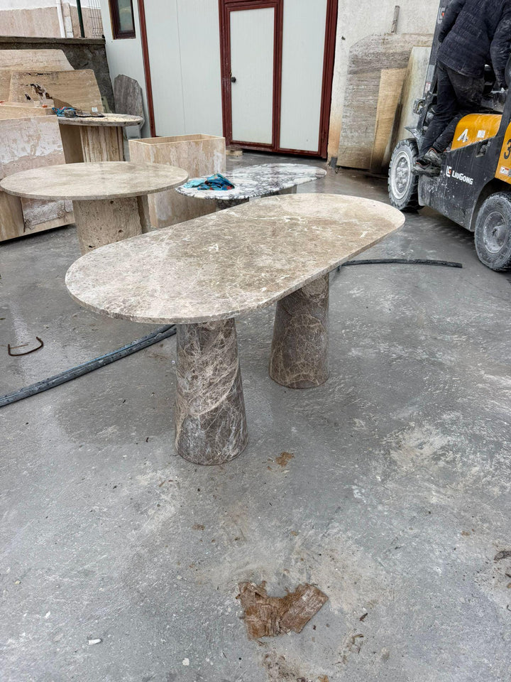 Emperador Dark Brown Marble Dining Table - Handmade Stone Custom Sizes Kitchen Table