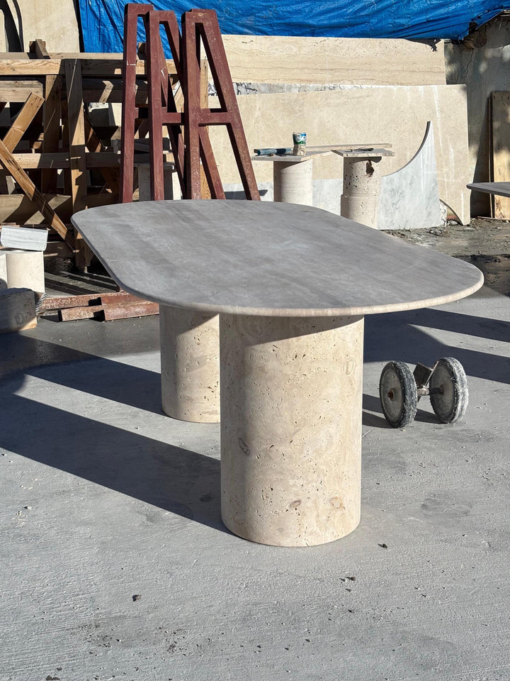 Custom Beige Travertine Marble Dining Table Top for Living Room Handmade Stone