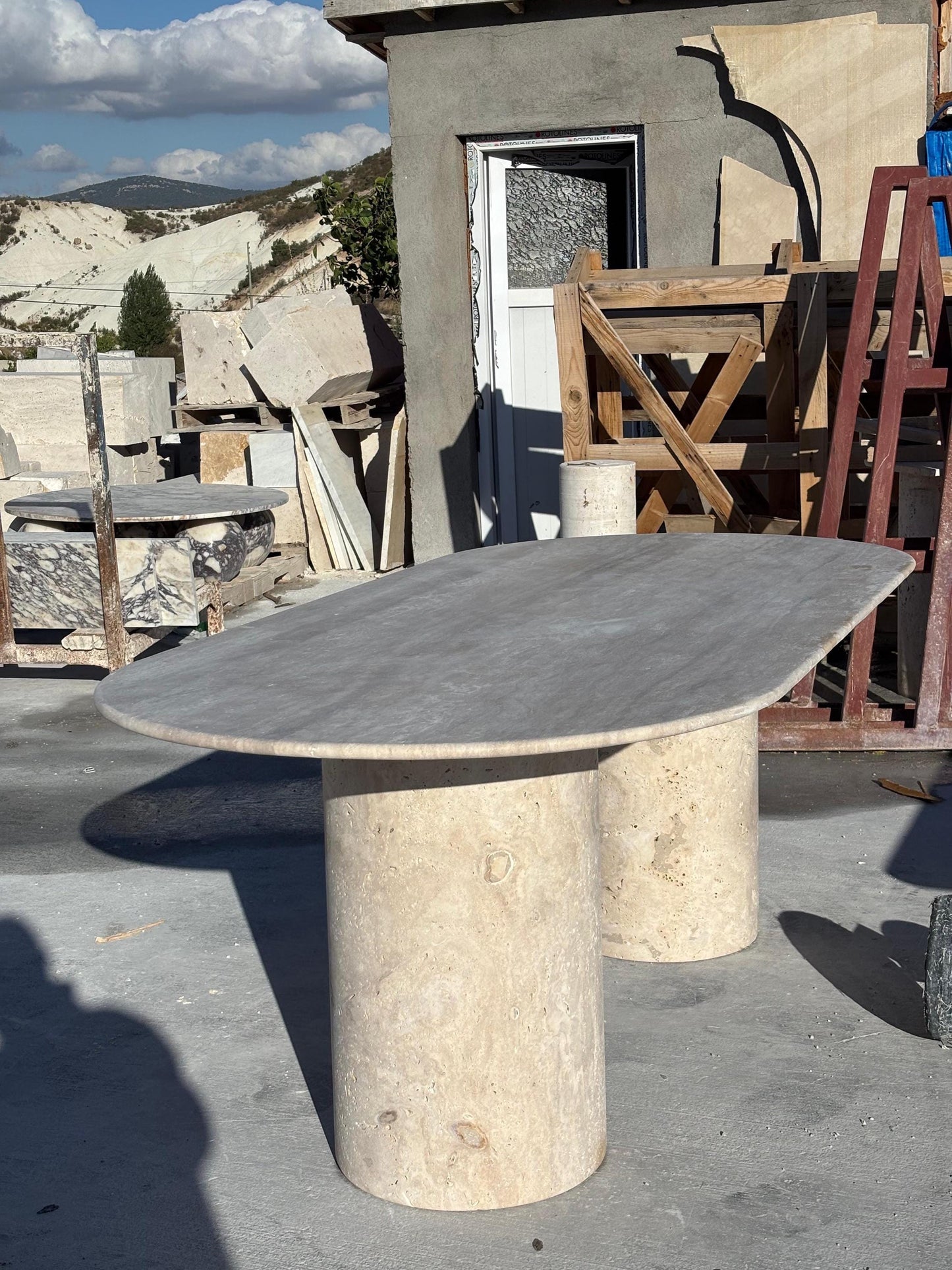 Custom Beige Travertine Marble Dining Table Top for Living Room Handmade Stone