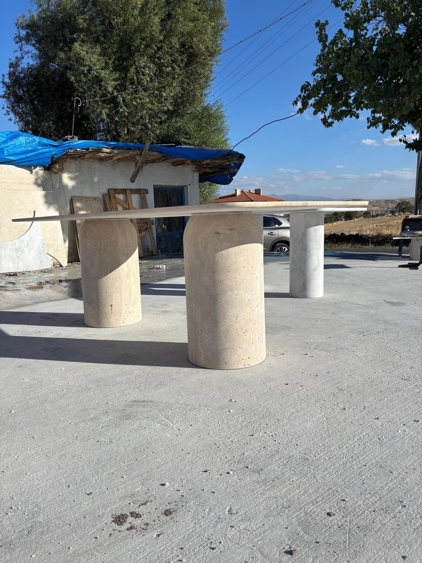 Custom Beige Travertine Marble Dining Table Top for Living Room Handmade Stone