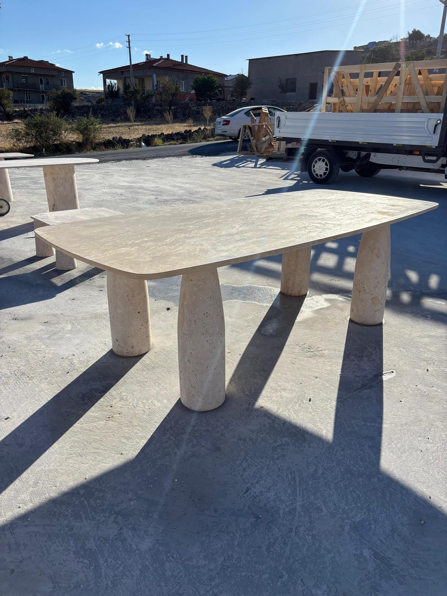 Rectangular Travertine Table Top – Natural Stone Dining Table, Custom Sizes Available