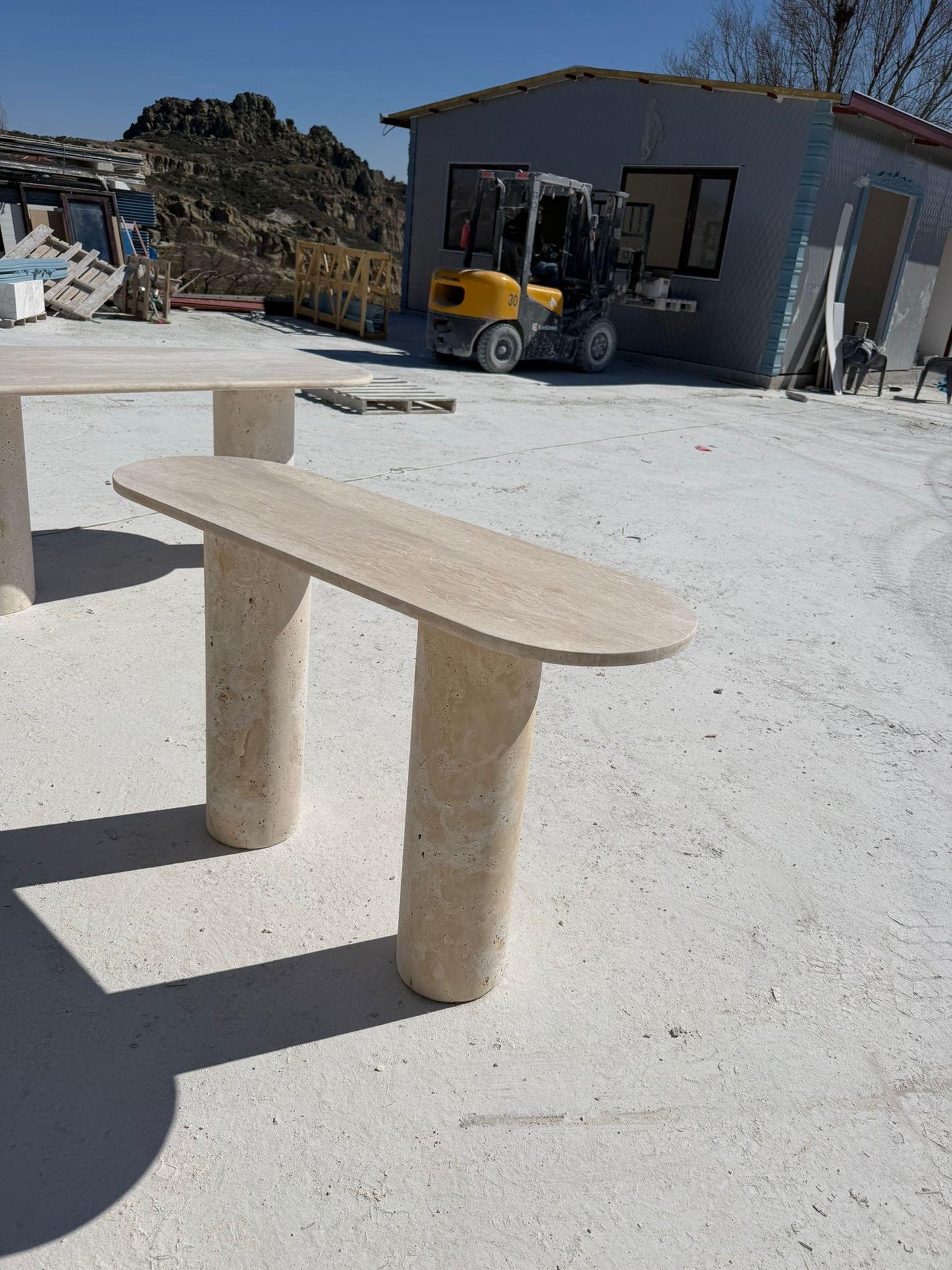 Sculptural Handmade Beige Travertine Console Table - Handmade Office Furniture