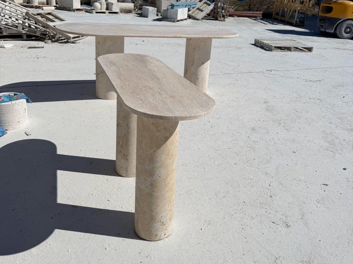 Sculptural Handmade Beige Travertine Console Table - Handmade Office Furniture