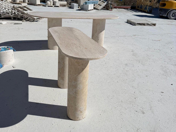 Sculptural Handmade Beige Travertine Console Table - Handmade Office Furniture