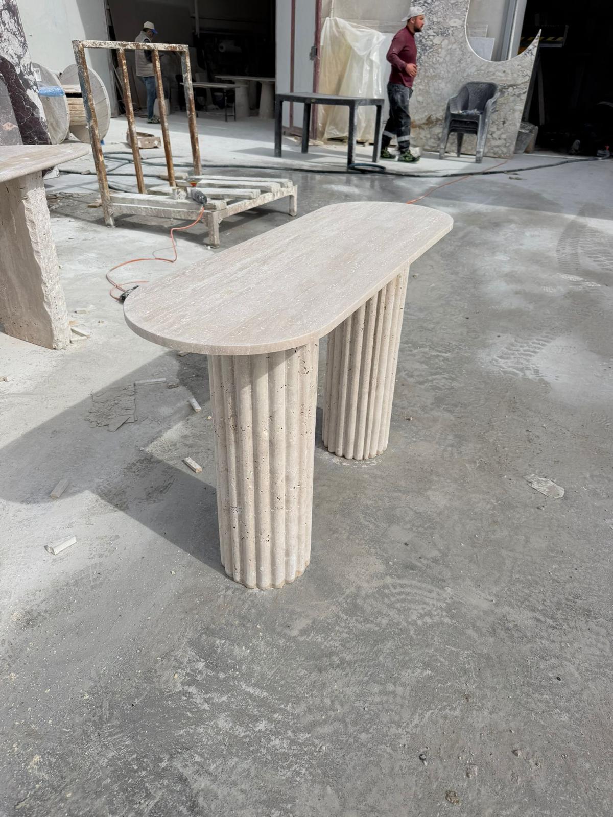 Custom Size Travertine Marble Console Table - Natural Handmade Hallway Entry Table