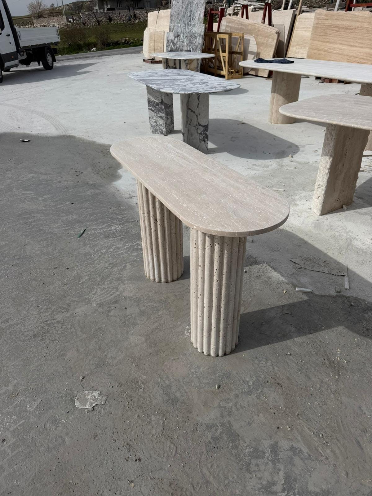 Custom Size Travertine Marble Console Table - Natural Handmade Hallway Entry Table