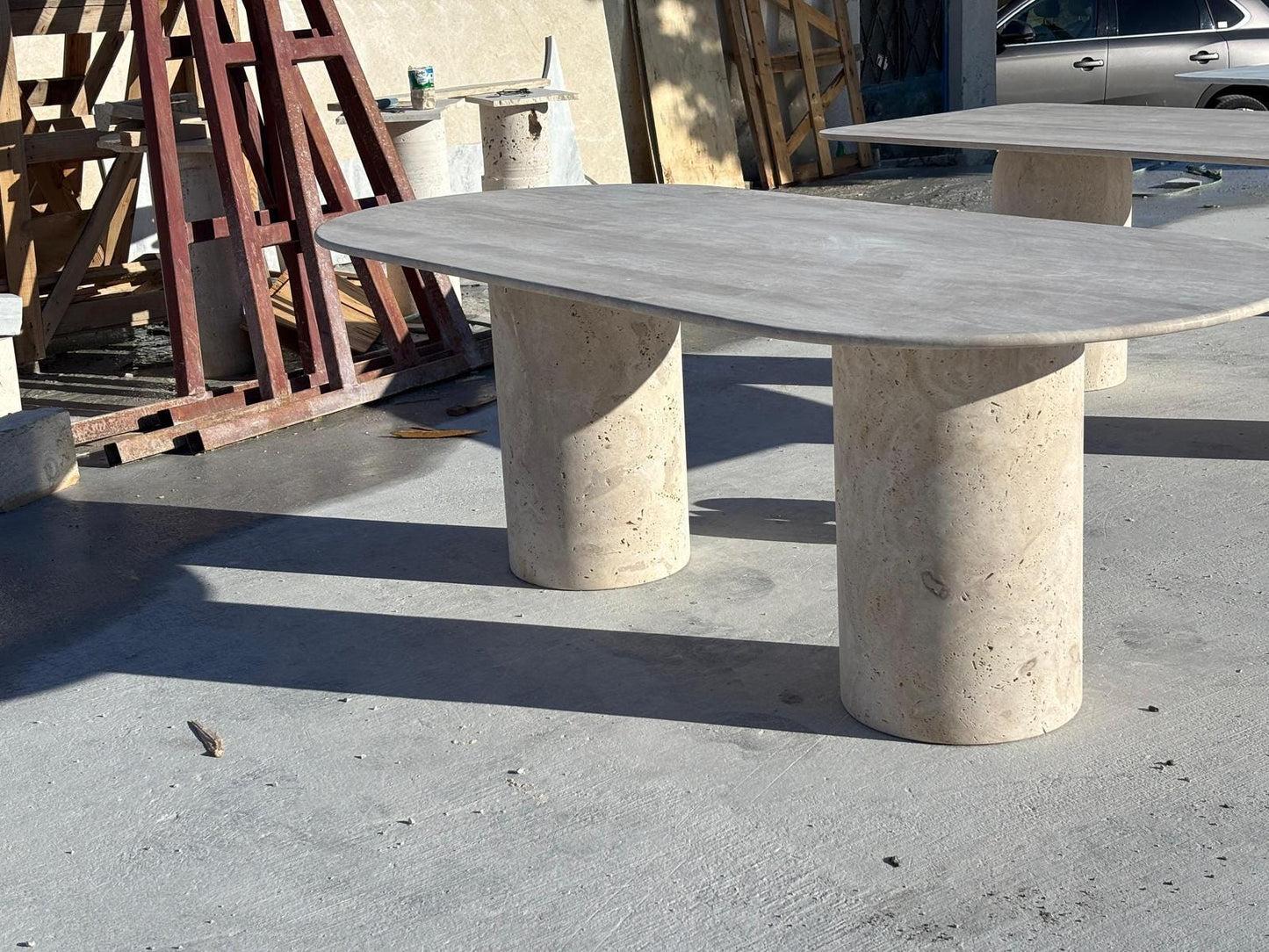 Custom Beige Travertine Marble Dining Table Top for Living Room Handmade Stone