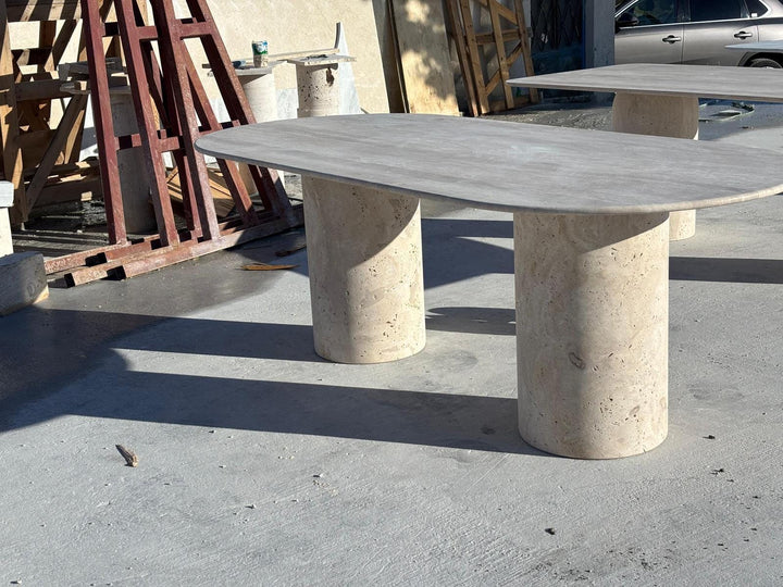 Custom Beige Travertine Marble Dining Table Top for Living Room Handmade Stone