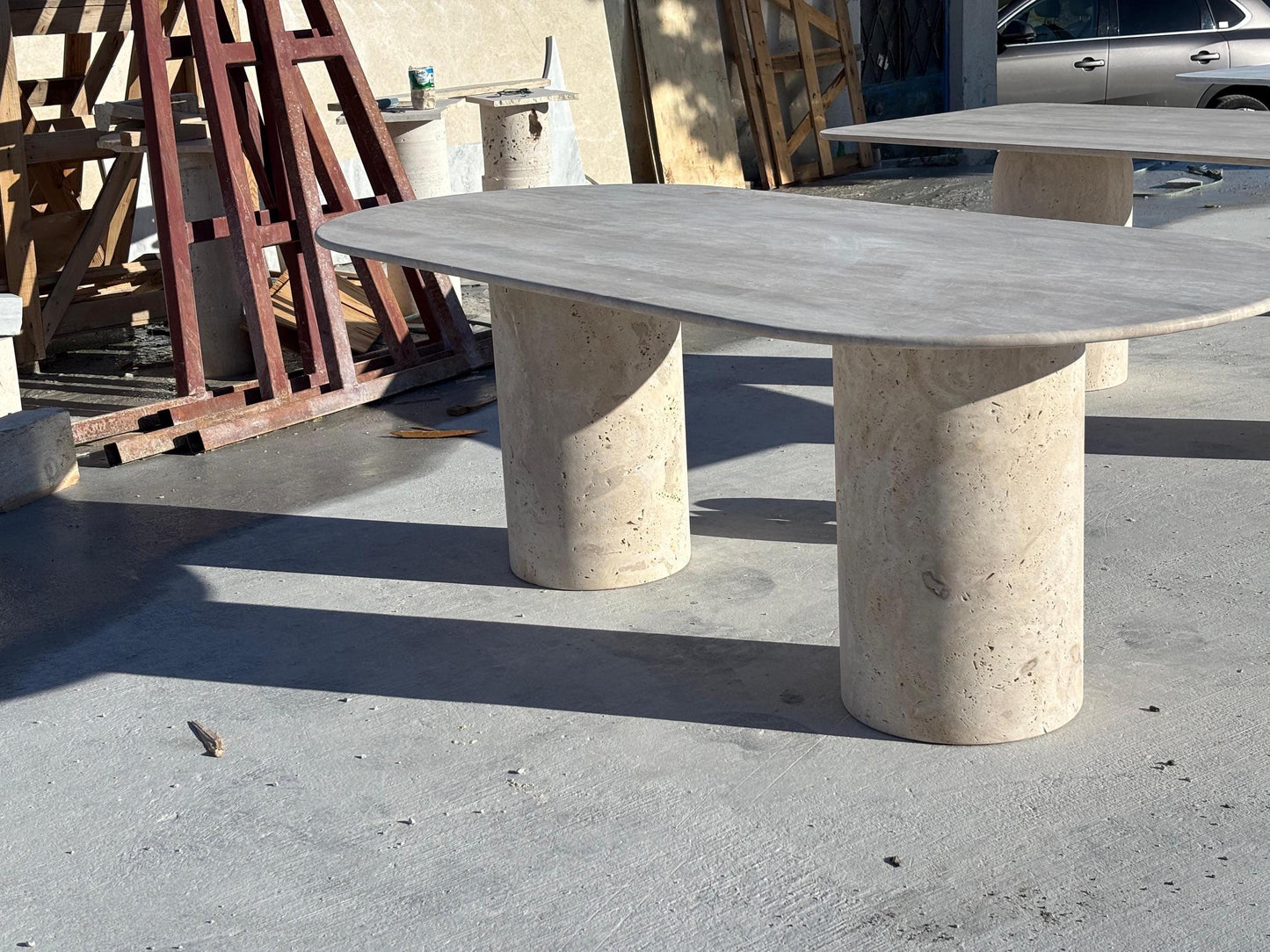 Custom Beige Travertine Marble Dining Table Top for Living Room Handmade Stone