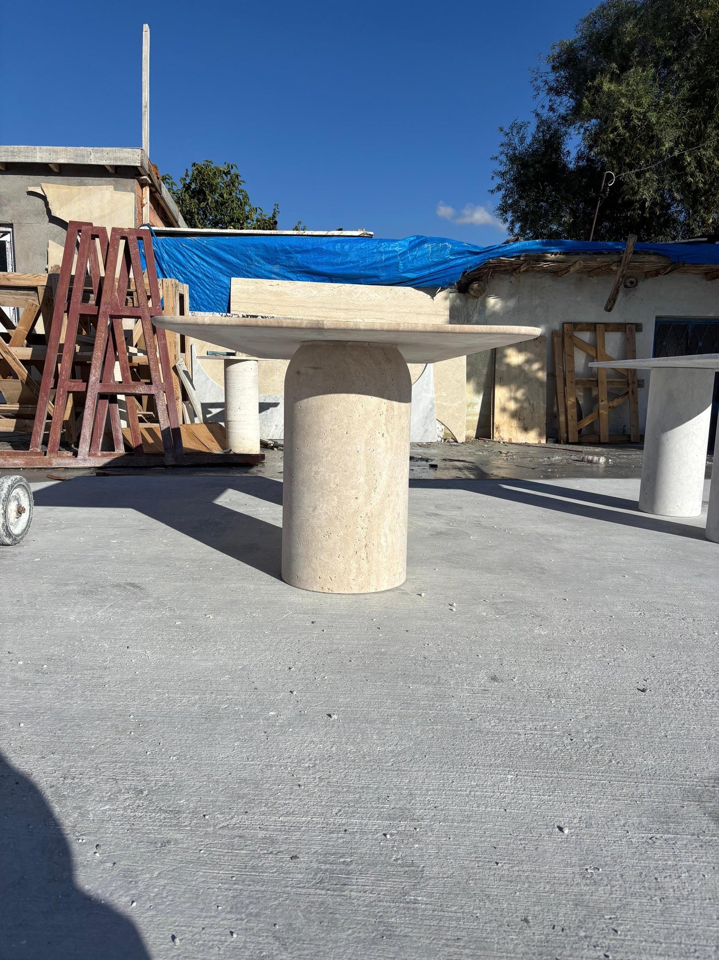 Custom Beige Travertine Marble Dining Table Top for Living Room Handmade Stone